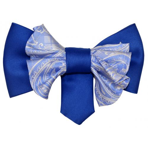 Vittorio Vico Royal Blue / Sky Blue Paisley Double Layered Design 100% Silk Bow Tie / Hanky Set XL0136