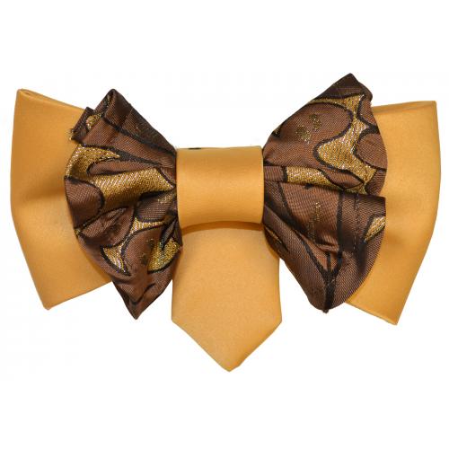 Vittorio Vico Gold / Brown / Lurex Double Layered Design 100% Silk Bow Tie / Hanky Set XL0126
