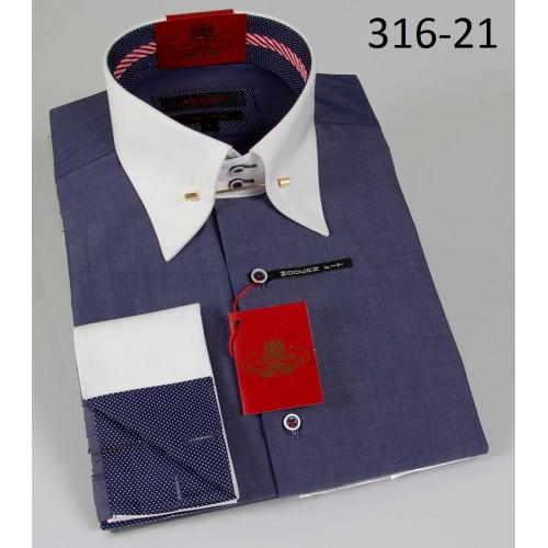 Axxess Navy Blue / White With Pinstripes Modern Fit Cotton Dress Shirt 316-21