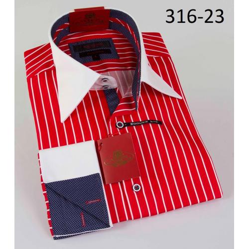 Axxess Red / White Stripes Modern Fit Cotton Dress Shirt 316-23