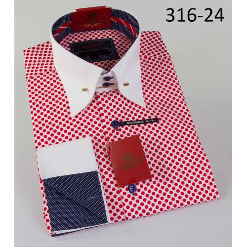 Axxess White / Red Polka Dots Modern Fit Cotton Dress Shirt 316-24