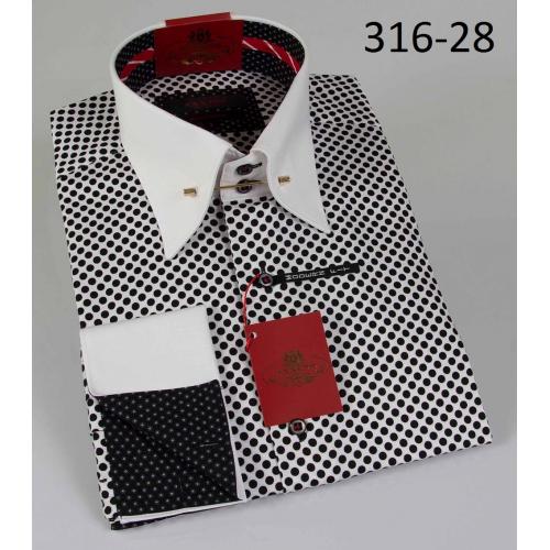 Axxess White / Black Polka Dots Modern Fit Cotton Dress Shirt 316-28