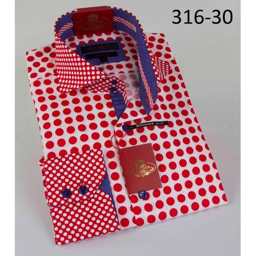 Axxess White / Big Red Polka Dots Modern Fit Cotton Dress Shirt 316-30