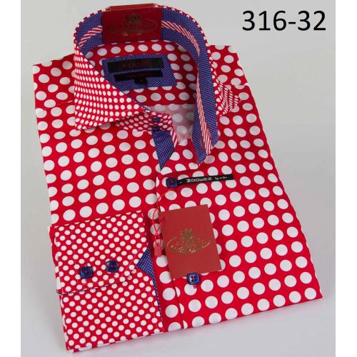 Axxess Red / Big White Polka Dots Modern Fit Cotton Dress Shirt 316-32