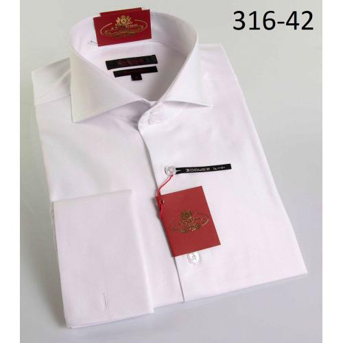 Axxess White Italian Neck Design Modern Fit Cotton Dress Shirt 316-42