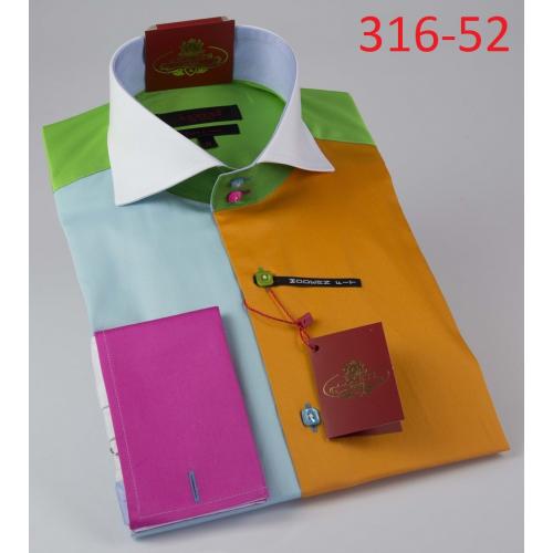 Axxess Orange / Sky Blue / Fuchsia Design Modern Fit Cotton Dress Shirt 316-52