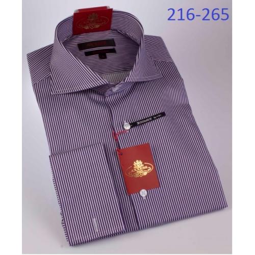Axxess Classic White / Purple Stripes Design Modern Fit Cotton Dress Shirt 216-265
