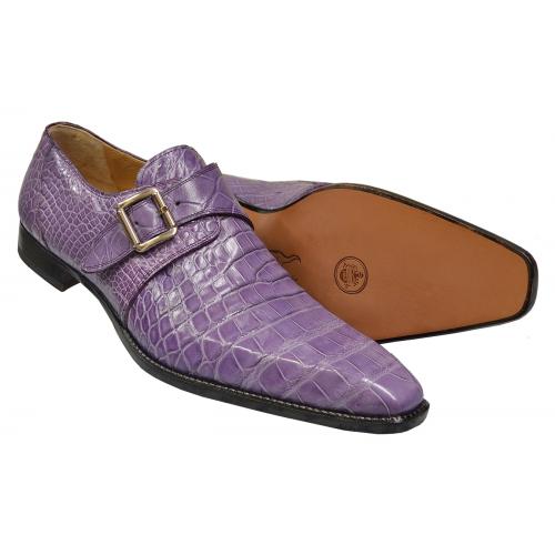 Mauri 53154 Lavender Genuine All-Over Alligator Loafer Shoes With Monk Straps.