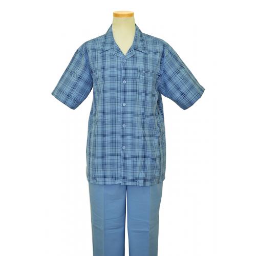 Blue Jazz Navy / Sky Blue Plaid Design Short Sleeves 2 Piece Outfit 6S-008