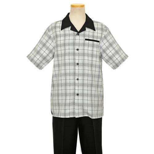 Blue Jazz Black / White Plaid Design Short Sleeves 2 Piece Outfit 6S-009
