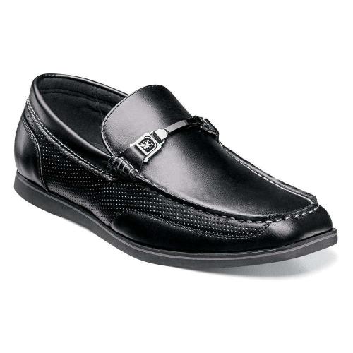 Stacy Adams "Chaz" Black With Gunmetal Bracelet Perforated Design Moc Toe Genuine Leather Lined Loafer Shoes 25042-001