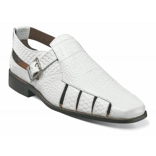 Stacy Adams "Sacchi" White Alligator Print / Woven Genuine Leather Sandals With Monk Strap 25035-100