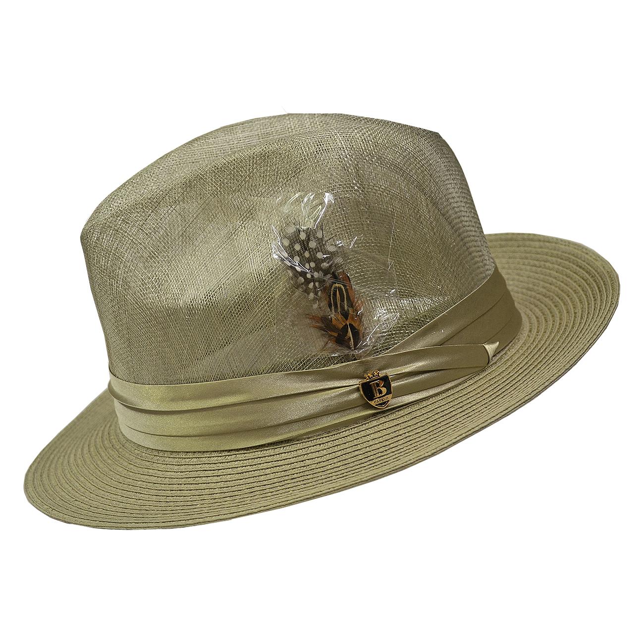 Bruno Capelo Mens Summer Hat Olive Green Straw Fedora JU908 Size M