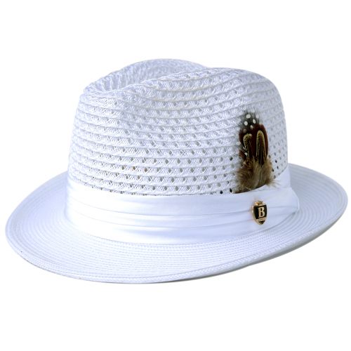 Bruno Capelo White Fedora Straw Dress Hat BC-501