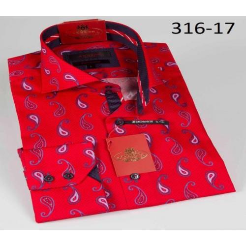 Axxess Red With Polka Dots Design Modern Fit Cotton Dress Shirt 316-17