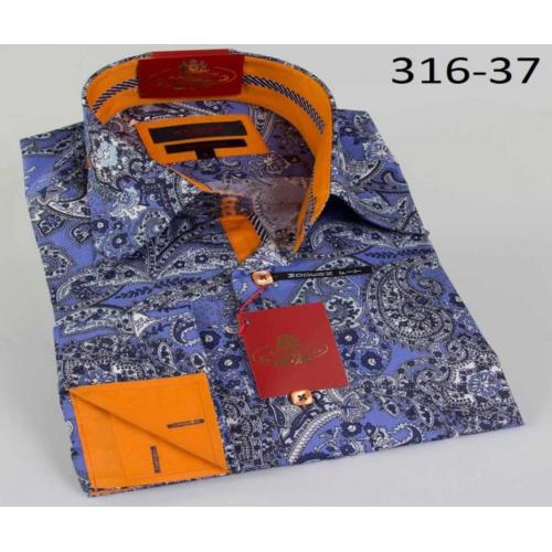 Axxess Blue Paisley Modern Fit Cotton Dress Shirt 316-37