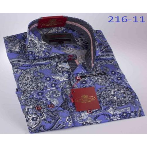 Axxess Blue With Paisley Design Modern Fit Cotton Dress Shirt 216-11