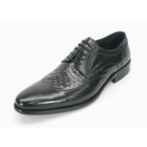 Carrucci Black Genuine Leather Oxford Shoes KS099-712.