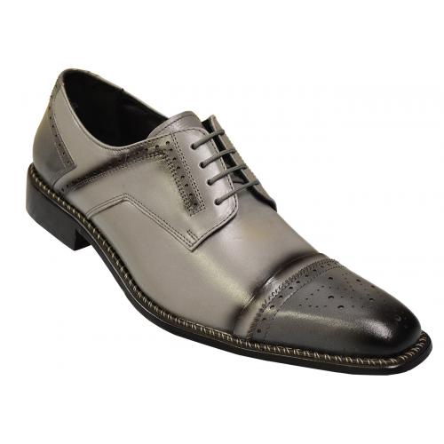Liberty Silver / Charcoal Grey / Black Soft Italian Calfskin Cap Toe Hand Burnished Shoes 951