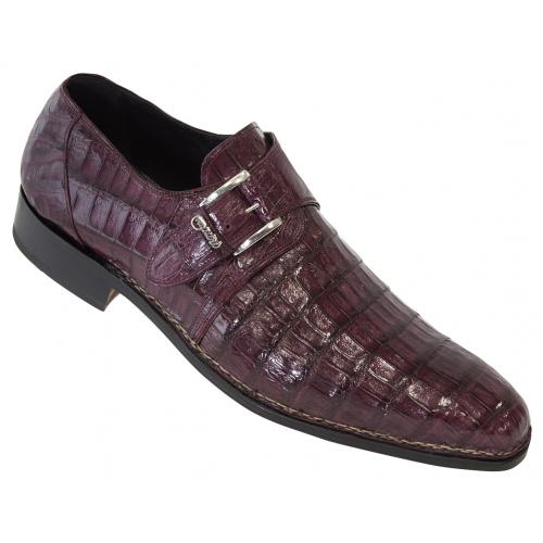 Mauri "1172/8" Ruby Red Genuine Baby Crocodile Hand Made Loafer Shoes With Monk Strap