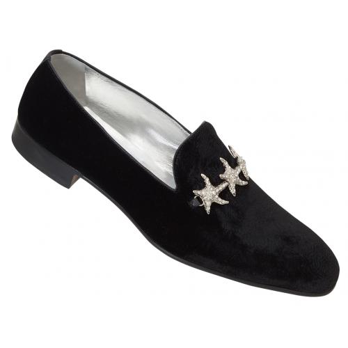 Mauri "4726" Black Moiré Fabric Evening Loafer Shoes With Bracelet