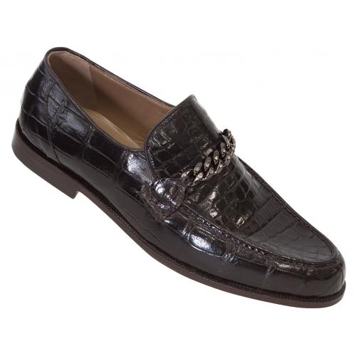 Mauri "3716/1" Dark Brown Genuine All Over Baby Alligator Loafer Shoes With Bracelet