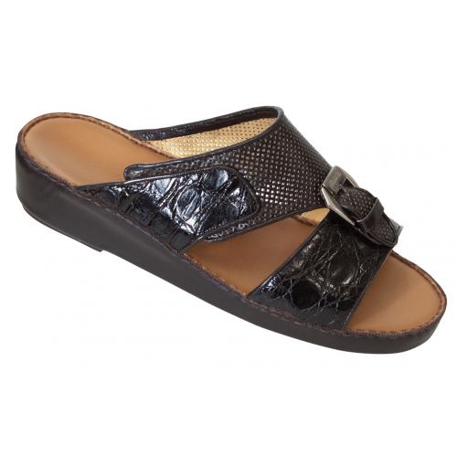 Mauri "1802" Dark Brown Genuine Flanks Crocodile / Calf Perforated Platform Sandals