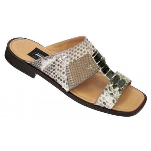 Mauri "1766/1" Natural Genuine Python / Taupe Patent Perforated Leather Sandals
