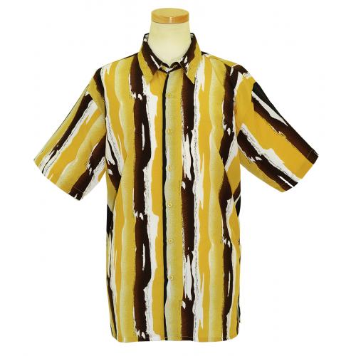 Bagazio Brown / Mustard / White Crepe Microfiber Short Sleeves Shirt BM1113