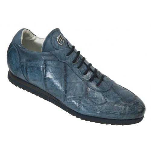 Mauri 8545 Caribbean Blue Genuine Baby Crocodile / Nappa Hand-Painted Sneakers