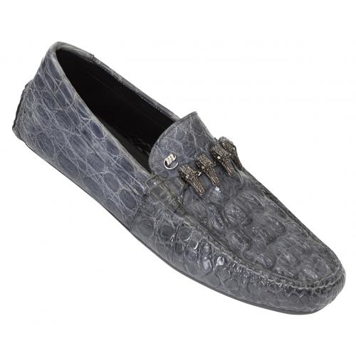 Mauri 3154/1 Medium Grey Genuine Crocodile Flanks Dress Casual Loafer Shoes