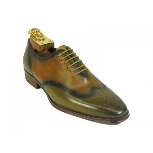 Carrucci Lawn / Tan Genuine Calf Leather Perforated Oxford Shoes KS261-01.