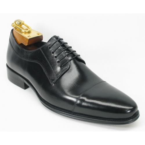 Carrucci Black Genuine Leather Oxford Cap-Toe Shoes KS099-721.