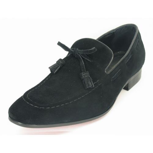 Carrucci Black Genuine Suede Leather With Tassel Loafer Shoes KS308-02S.