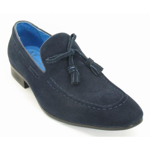 Carrucci Navy Genuine Suede Leather With Tassel Loafer Shoes KS308-02S.