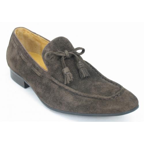 Carrucci Brown Genuine Suede Leather With Tassel Loafer Shoes KS308-02S.