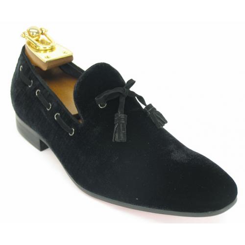 Carrucci Black Genuine Velvet With Tassel Loafer Shoes KS308-04V.
