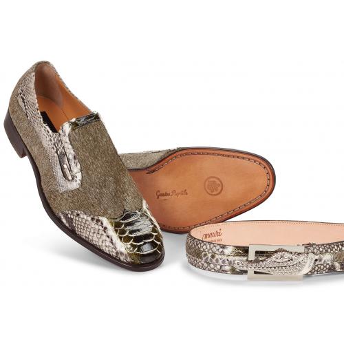 Mauri "Spiga" 4748 Green Genuine Python Hand-Painted / Pony Margherita Loafer Shoes