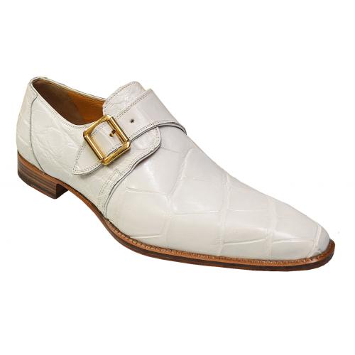 Mauri 53154 White Genuine All-Over Alligator Loafer Shoes With Monk Strap.