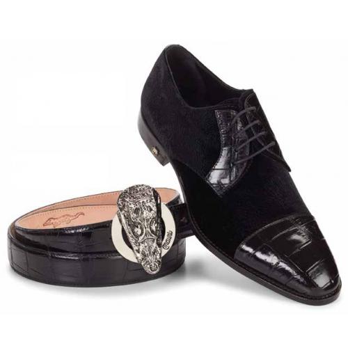 Mauri "Ticinese" 53164 Black Genuine Body Alligator / Moire’ Fabric Shoes