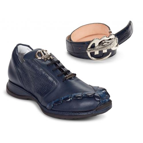 Mauri "Buonaparte" 8667 Wonder Blue Genuine Nappa / Hornback Split Tail / Nappa Embossed Casual Sneakers