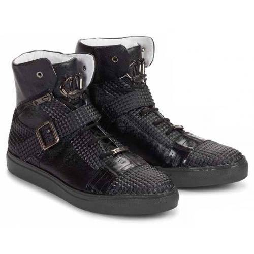Mauri "San Lorenzo" 8515 Black Genuine Fabric / Baby Crocodile / Calf Casual Sneakers