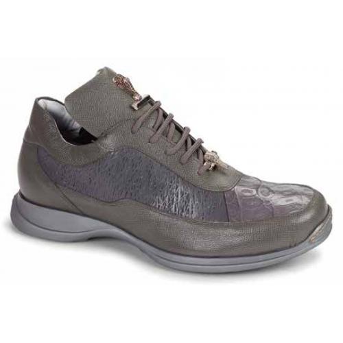 Mauri "King" 8900/8 Medium Grey Genuine Baby Crocodile / Pebble Grain Calf / Calf Mesh Sneakers.