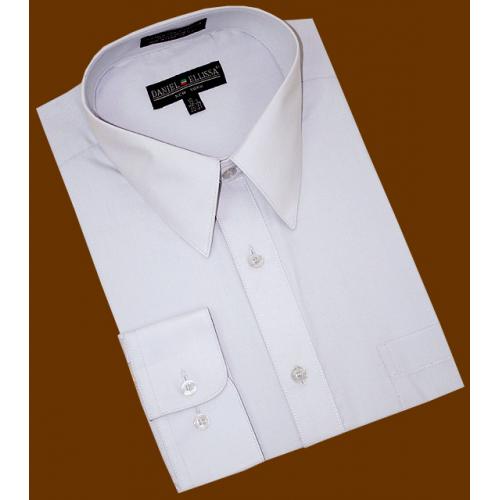 Daniel Ellissa Solid Silver Grey Cotton Blend Dress Shirt With Convertible Cuffs DS3001