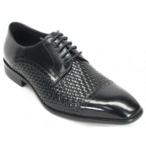 Carrucci Black Genuine Woven Leather Shoes KS259-12