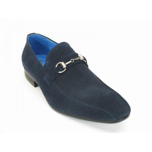 Carrucci Navy Genuine Suede Loafers Shoes With Bracelet KS308-08B2.