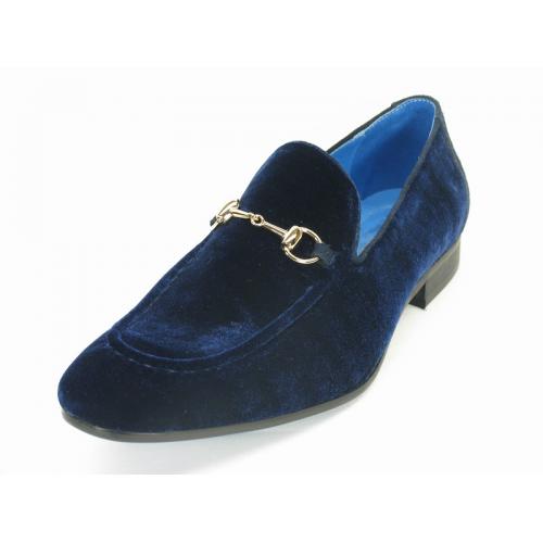 Carrucci Navy Genuine Velvet Loafer Shoes With Bracelet KS308-101V.