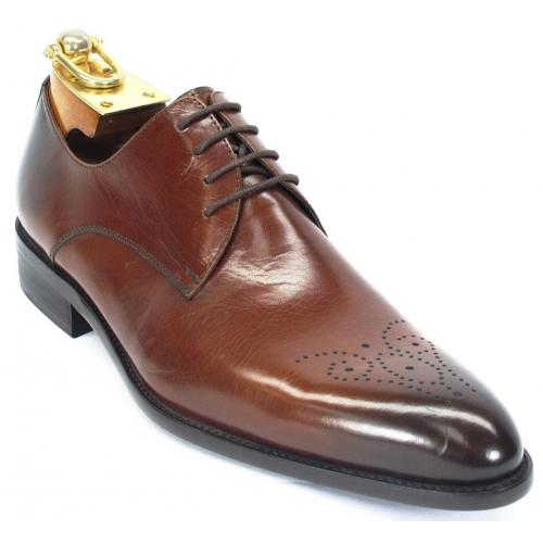 Carrucci Cognac Genuine Calf Skin Leather Perforation Oxford Shoes KS479-04.