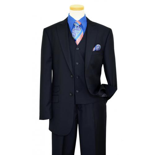 Luciano Carreli Navy Blue Super 150's Wool Wide Leg Vested Suit 6296-003