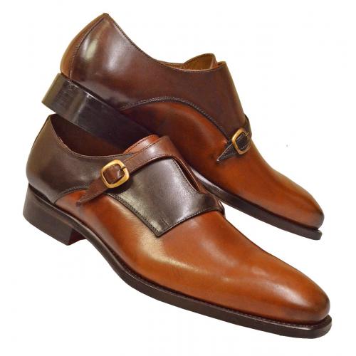 Emilio Franco "203" Dark Brown / Brown / Cognac Genuine Leather Reverse Double Monk Strap Shoes